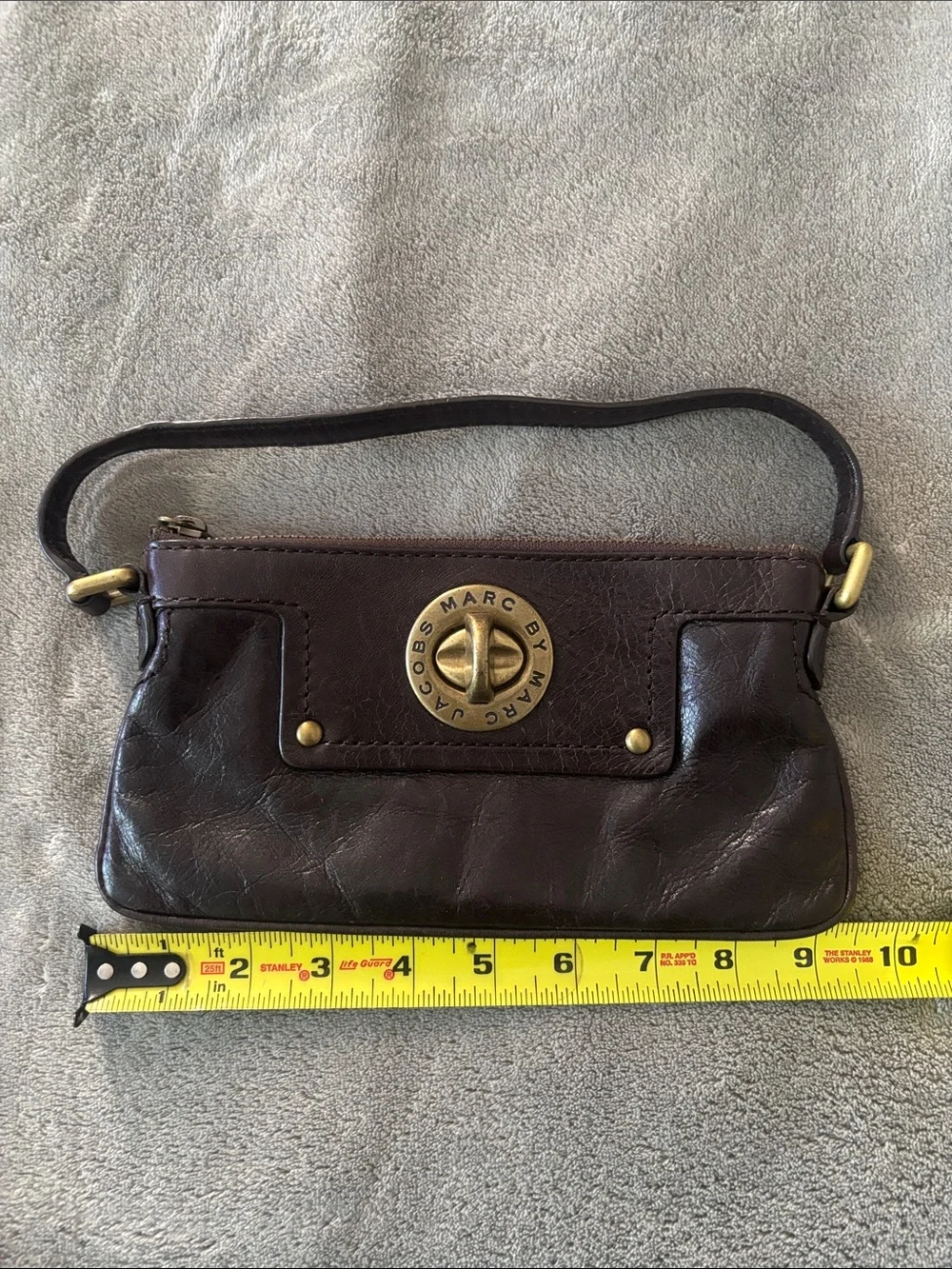 Marc by Marc Jacobs Dark Brown Leather Wristlet with Gold-Tone Turn Lock